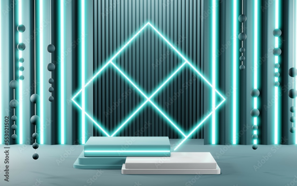 3D render of Podium background in blue tones for displaying cream products. cosmetics 3D render of Podium background in blue tones for displaying cream products. cosmetics