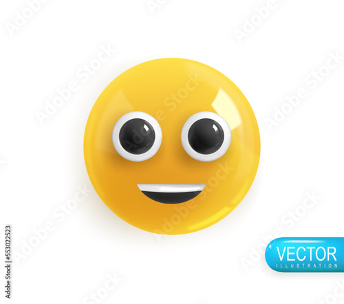 Emotion Realistic 3d Render. Icon Smile Emoji. Vector yellow glossy emoticons. PNG