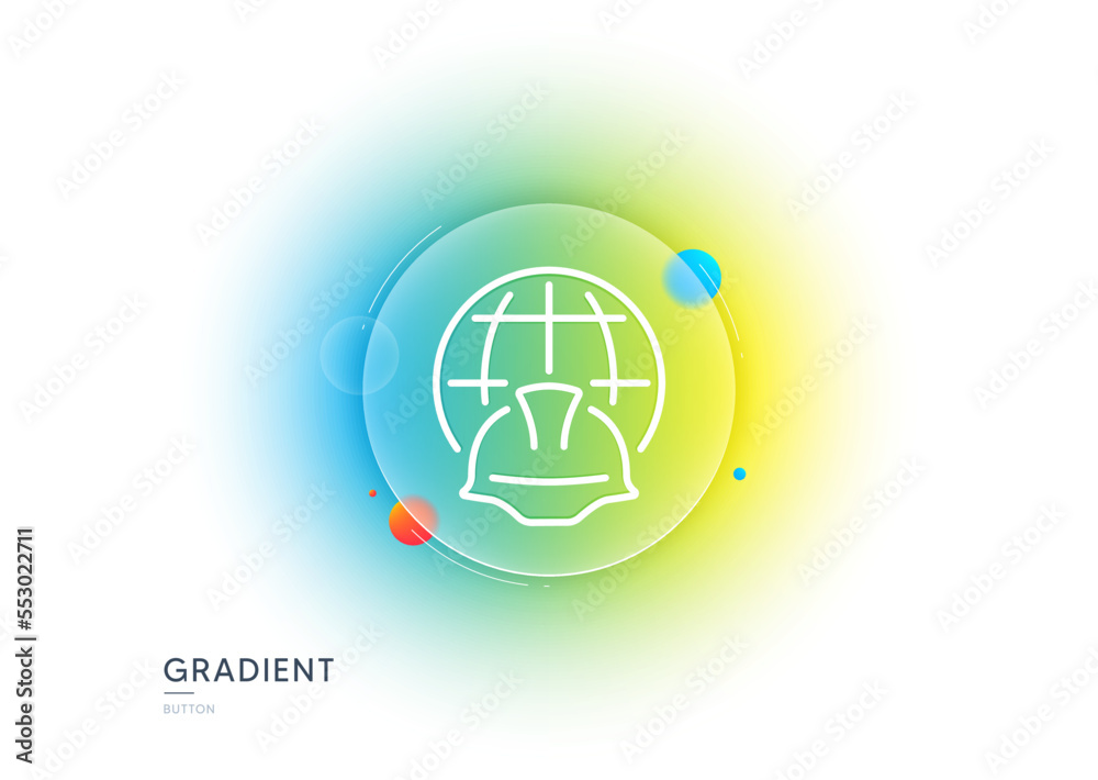 Global engineering line icon. Gradient blur button with glassmorphism. Engineer or architect helmet sign. World construction symbol. Transparent glass design. Global engineering line icon. Vector Global engineering line icon. Gradient blur button with glassmorphism. Engineer or architect helmet sign. World construction symbol. Transparent glass design. Global engineering line icon. Vector