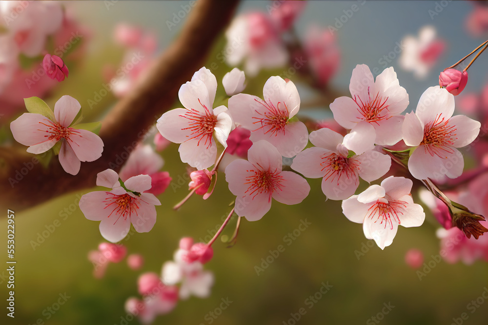 Obraz premium Pink sakura flowers. AI generated.