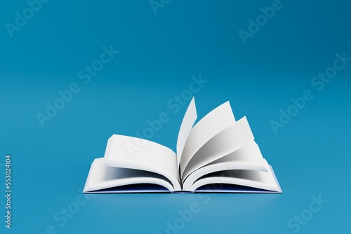 love of reading books. an open book on a turquoise background. 3D render