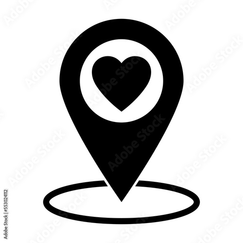 Map pointer with heart icon, icon with heart in gps navigation style. Map pin icon, location pin vector icon.