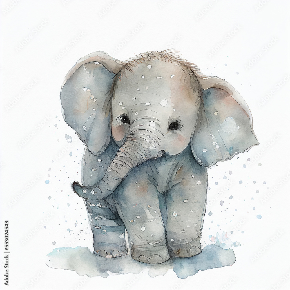baby elephant walks in the snow
