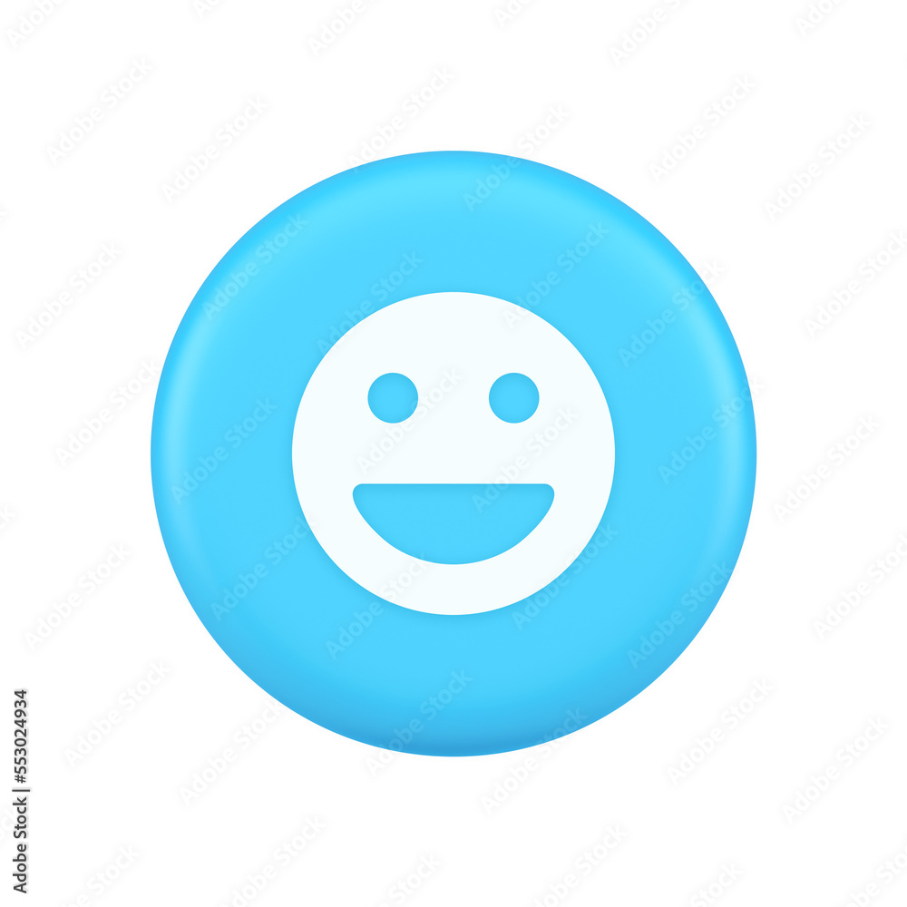 Smiley emoticon comic face emoji button laughing social network reaction happy 3d icon Smiley emoticon comic face emoji button laughing social network reaction happy 3d icon