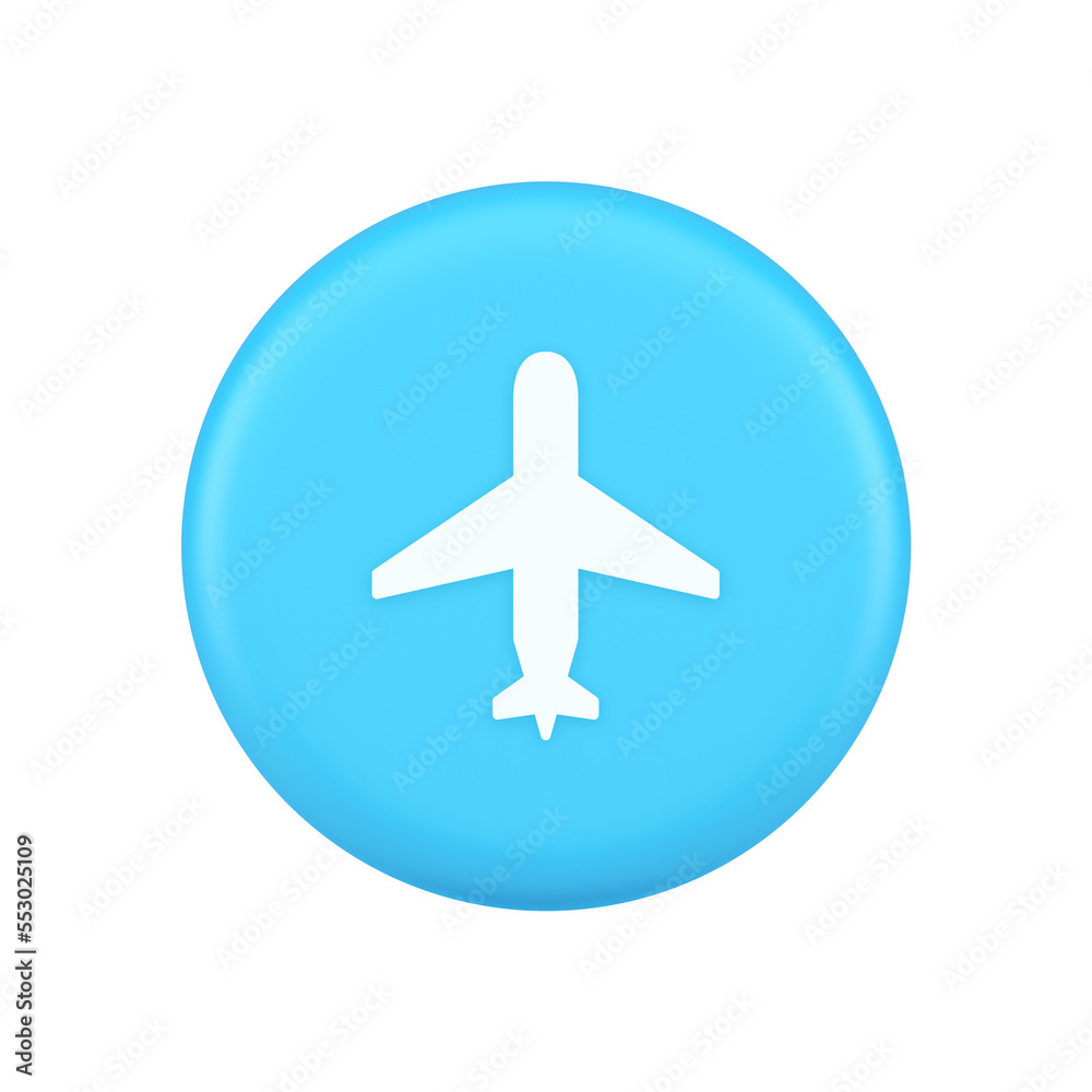 Airplane online check in button digital service passenger registration 3d realistic icon Airplane online check in button digital service passenger registration 3d realistic icon