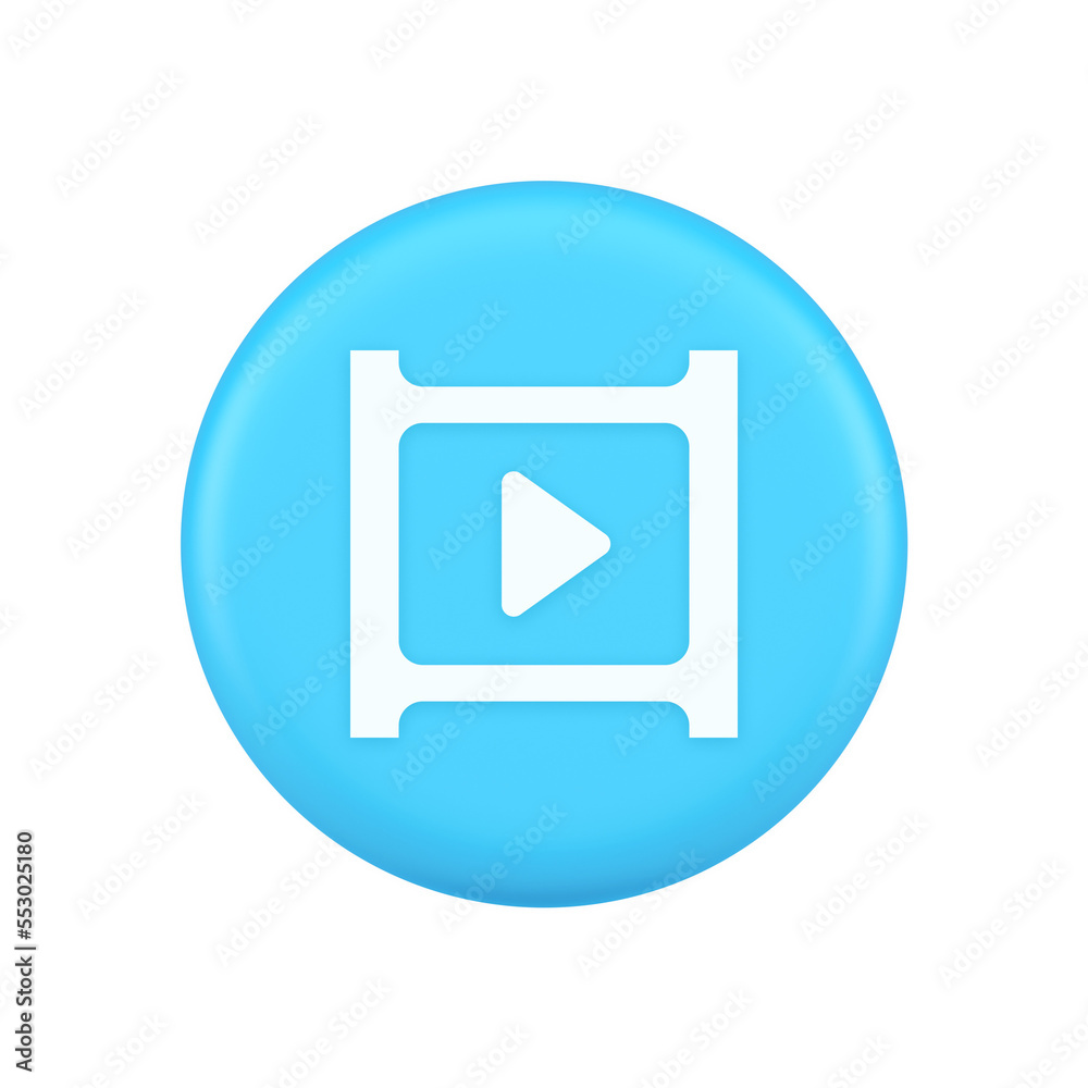 Video film multimedia content play button digital player broadcasting 3d realistic icon Video film multimedia content play button digital player broadcasting 3d realistic icon
