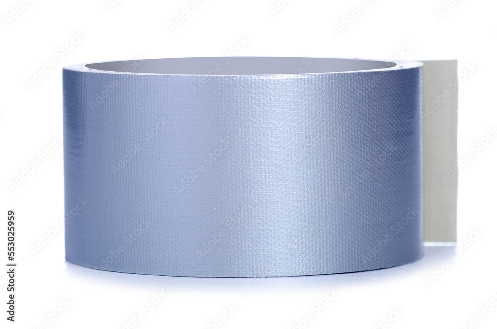 Roll of gray reinforced scotch tape on white background isolation Roll of gray reinforced scotch tape on white background isolation