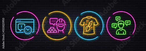 T-shirt design, Build and Project deadline minimal line icons. Neon laser 3d lights. Conversation messages icons. For web, application, printing. Vector