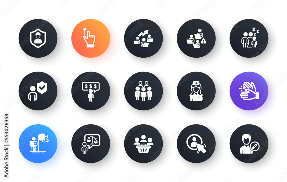 Minimal set of Group people, Buyers and User flat icons for web development. Security agency, Hospital nurse, Teamwork chart icons. Sleep, Touchscreen gesture, Security web elements. Vector Minimal set of Group people, Buyers and User flat icons for web development. Security agency, Hospital nurse, Teamwork chart icons. Sleep, Touchscreen gesture, Security web elements. Vector