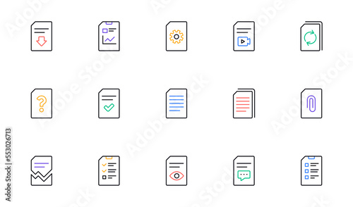 Document line icons. Report, Checklist and Download file. Read message linear icon set. Bicolor outline web elements. Vector © blankstock