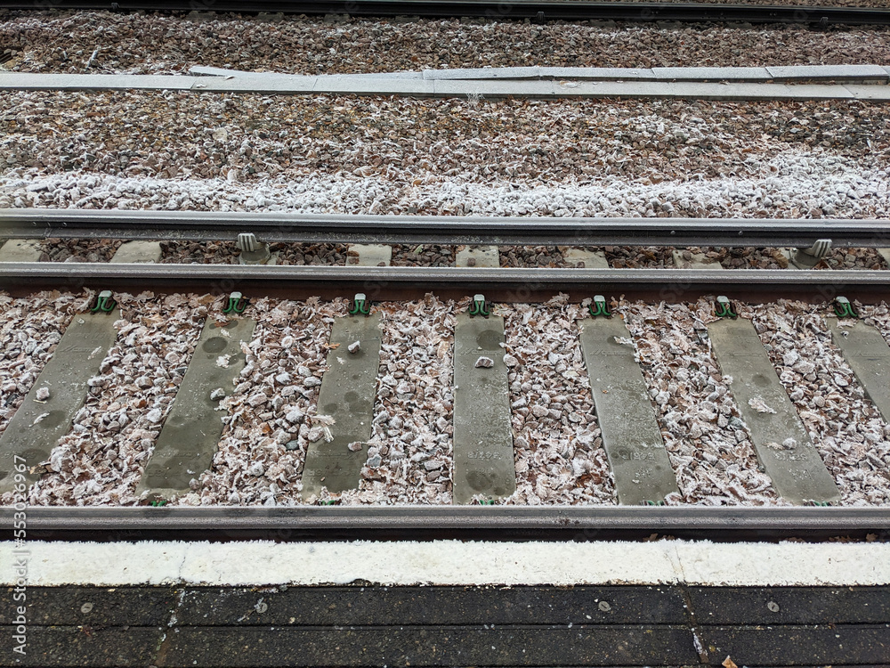 A Railway Train Station Line Tracks on a Frosty Morning Transport A Railway Train Station Line Tracks on a Frosty Morning Transport