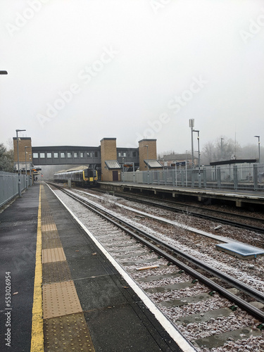 A Railway Train Station Line Tracks on a Frosty Morning Transport