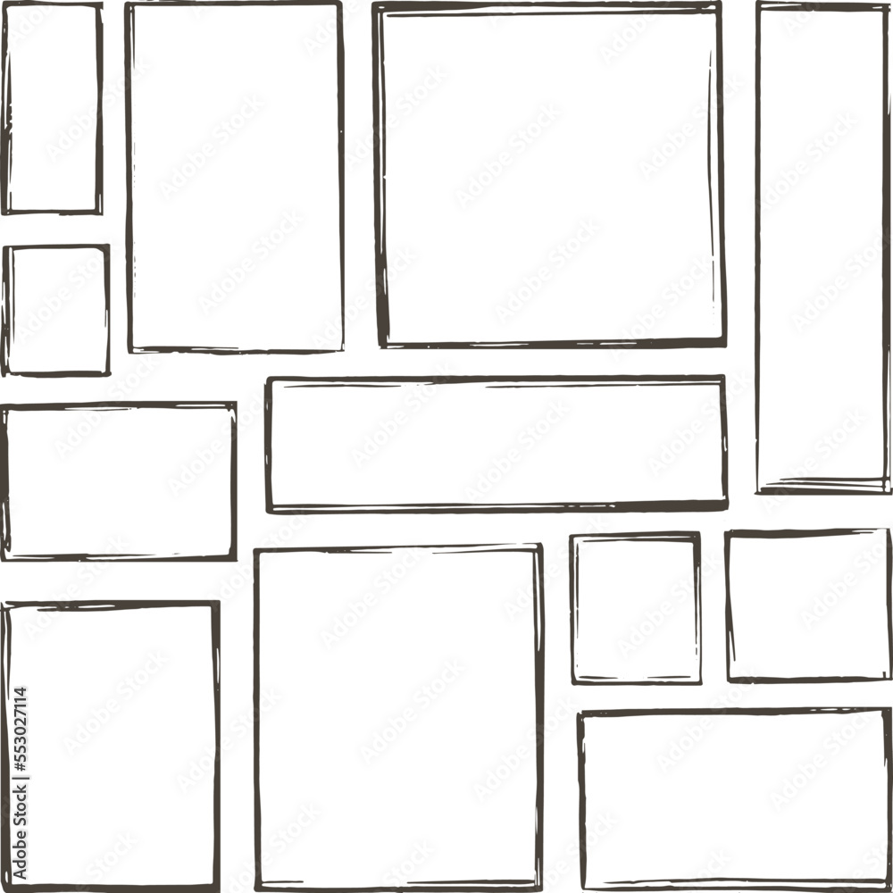 Sketch frames doodle collection. Sketchy frame, hand drawn squares shapes. Black line square for photo box. Art strokes shapes neoteric vector kit