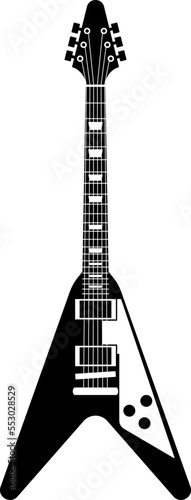 Black and white guitar. Musical instrument silhouette, electric rock music string object, modern grunge and vintage element, logo template, simple icon vector isolated illustration