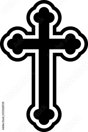 Christian cross. Black and white silhouette. Religion catholic symbol, traditional theology element, church holy sign, decoration graphic object, vector icon isolated illustration