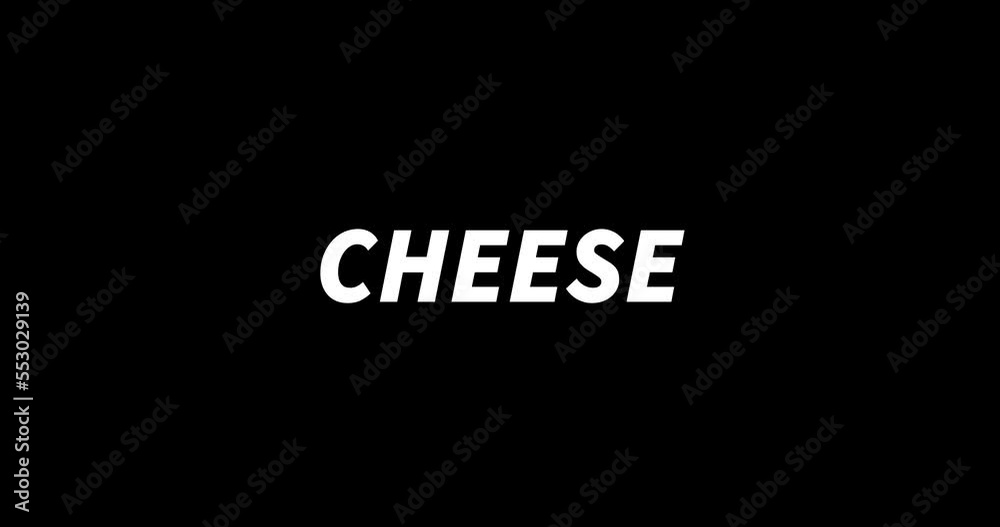 CHEESE text animation on black background. Modern text animation, written CHEESE CHEESE text animation on black background. Modern text animation, written CHEESE