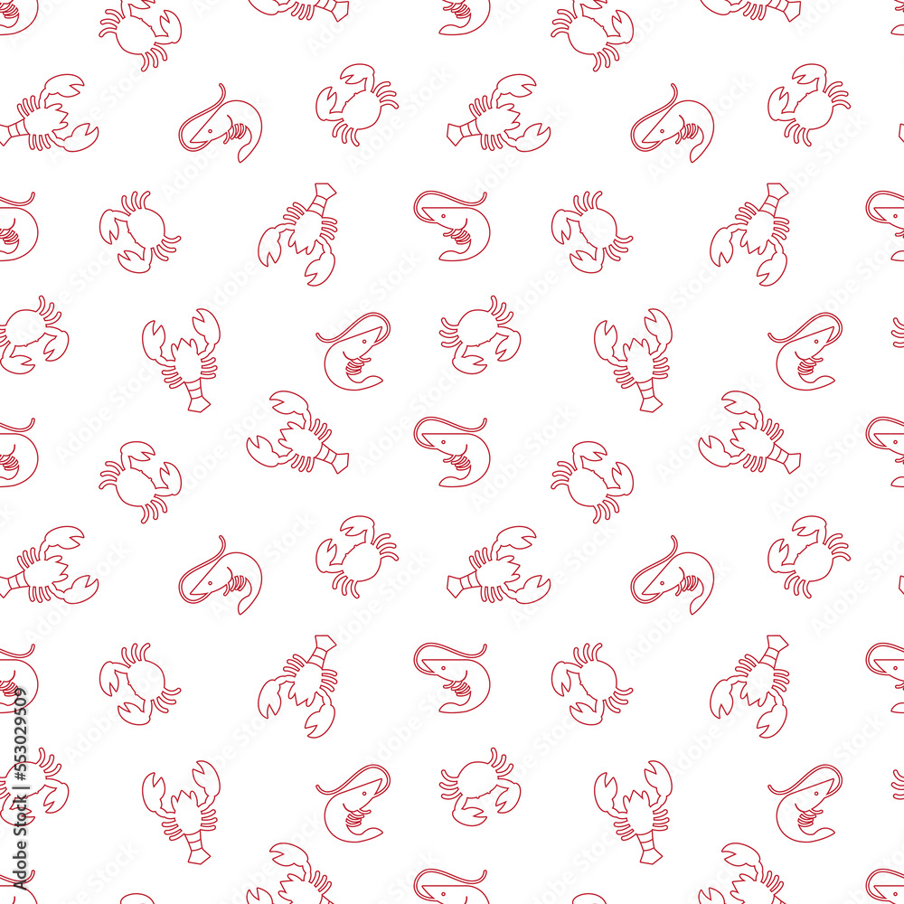 seamless pattern shrimp, fish, crab for background, fabric texture, wrap, wallpaper. suitable for wall decoration of seafood restaurant 
