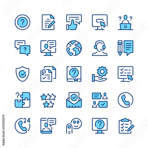 Customer service line icons. Blue color. Vector line icons set