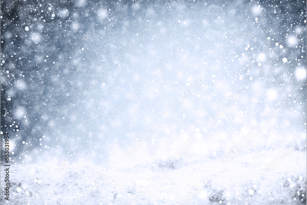 Winter background with snowflakes, generative ai snowfall in the evening time 