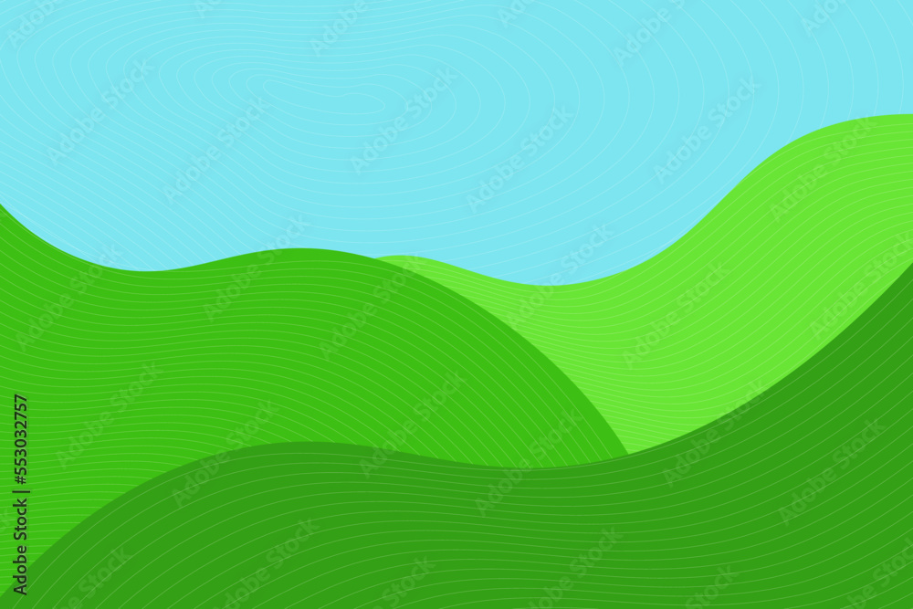 Vector illustration of landscape grass hills and sky. 