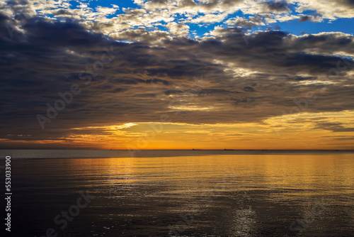 Sunrise over the Baltic Sea in Gdynia, Poland
