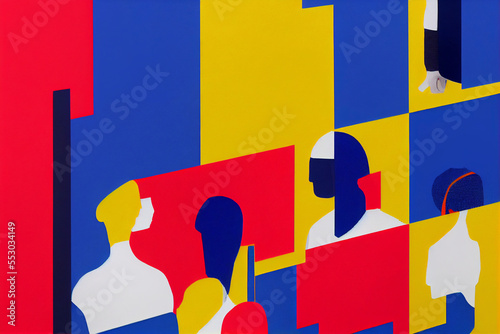 Colorful abstract neoplasticism and cubism art style with abstract people. For print and wall art. photo