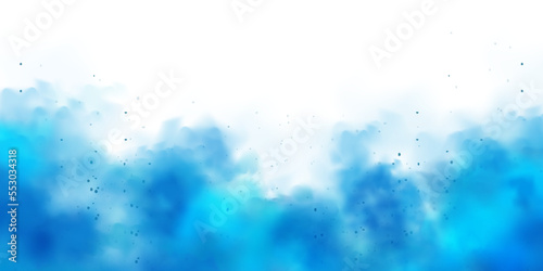 Blue colorful smoke clouds isolated on white background, realistic mist effect, fog. Vapor in the air, steam flow. Vector illustration