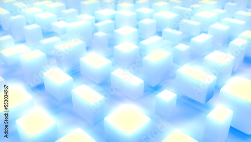 Beautiful soft glowing geometric blue cuboids - abstract 3D rendering