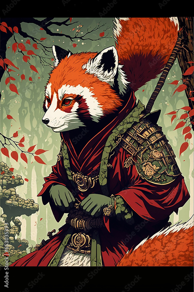 Illustration of red panda in Japanese ink style | Adobe Stock