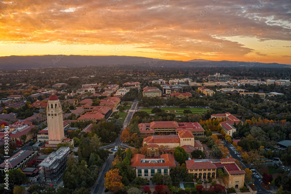 Fototapeta premium Aerial View of a University in Palo Alto, California.