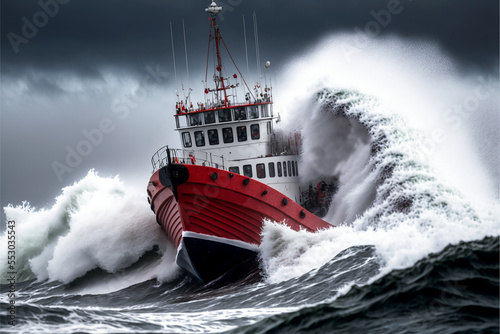 Fishing boat at stormy sea