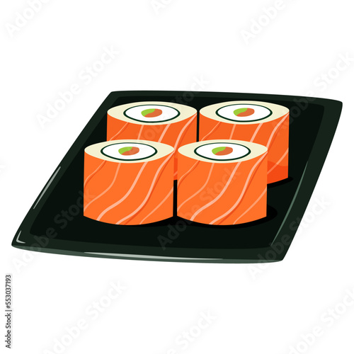 Vector illustration set of japanese sushi rolls. Traditional Japan food