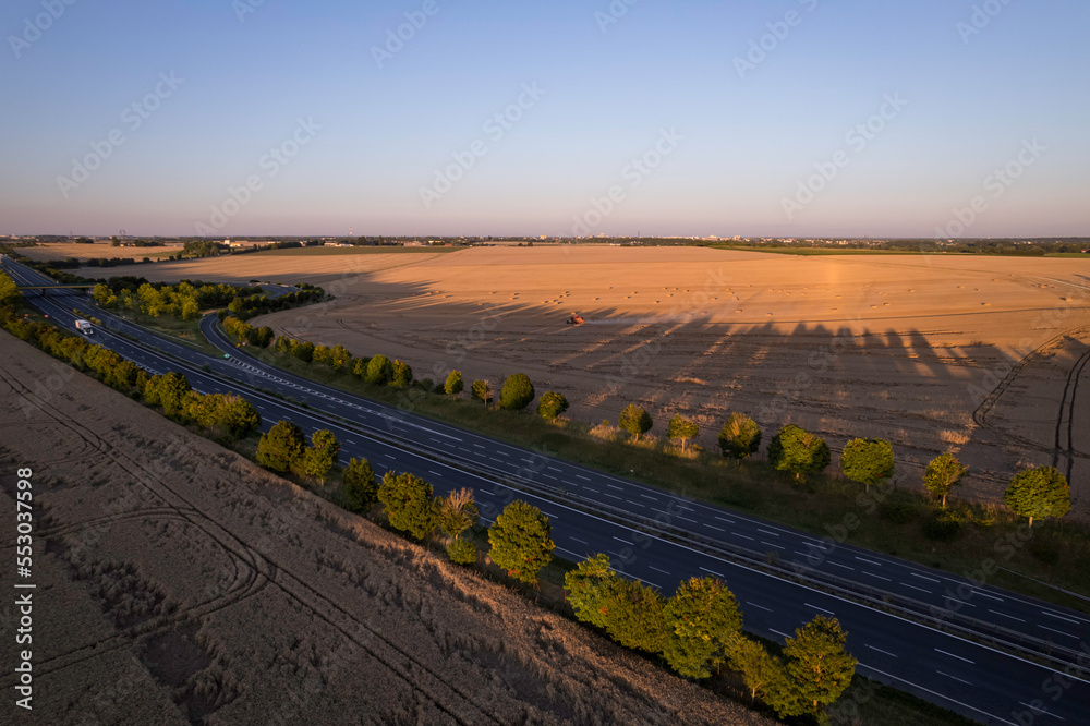 A20 Speedway during the harvest and golden hour, Chateauroux, France