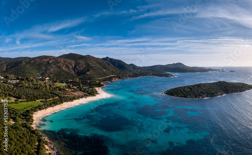 Fototapeta Naklejka Na Ścianę i Meble -  view of the beautiful wihtie sand beach and turquoise waters at Turredda Beach in Sardinia