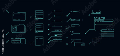 Scifi game callouts. Hud chart banner description controls, vector line data futuristic interface elements