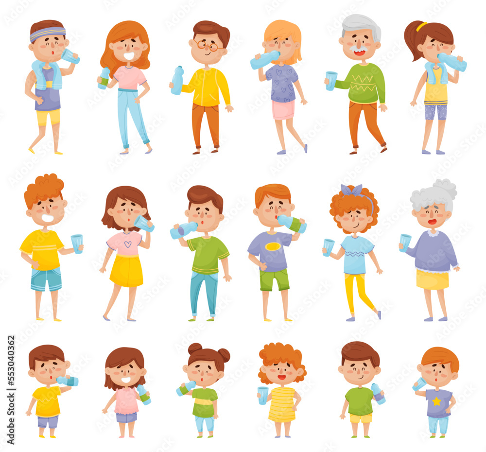 People Drinking Water from Plastic Bottles and Glasses Big Vector Set People Drinking Water from Plastic Bottles and Glasses Big Vector Set