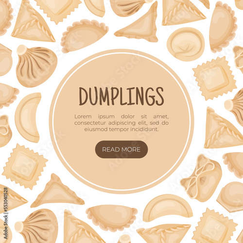 Cooked Traditional Chinese Dumplings or Dim Sum Vector Design Template