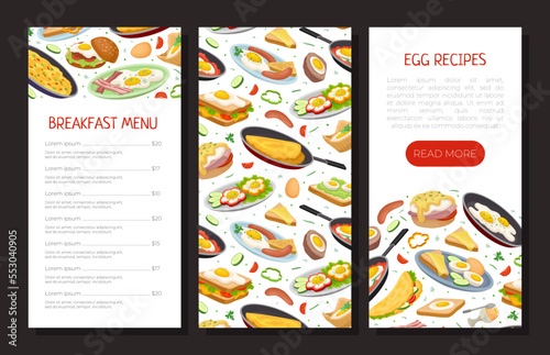 Tasty Egg Food Design with Boiled and Scrambled Egg Served on Plate Vector Template