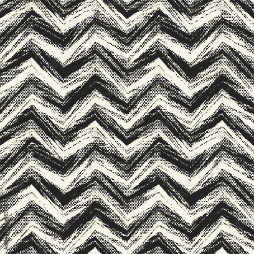 Monochrome Distressed Canvas Textured Chevron Pattern