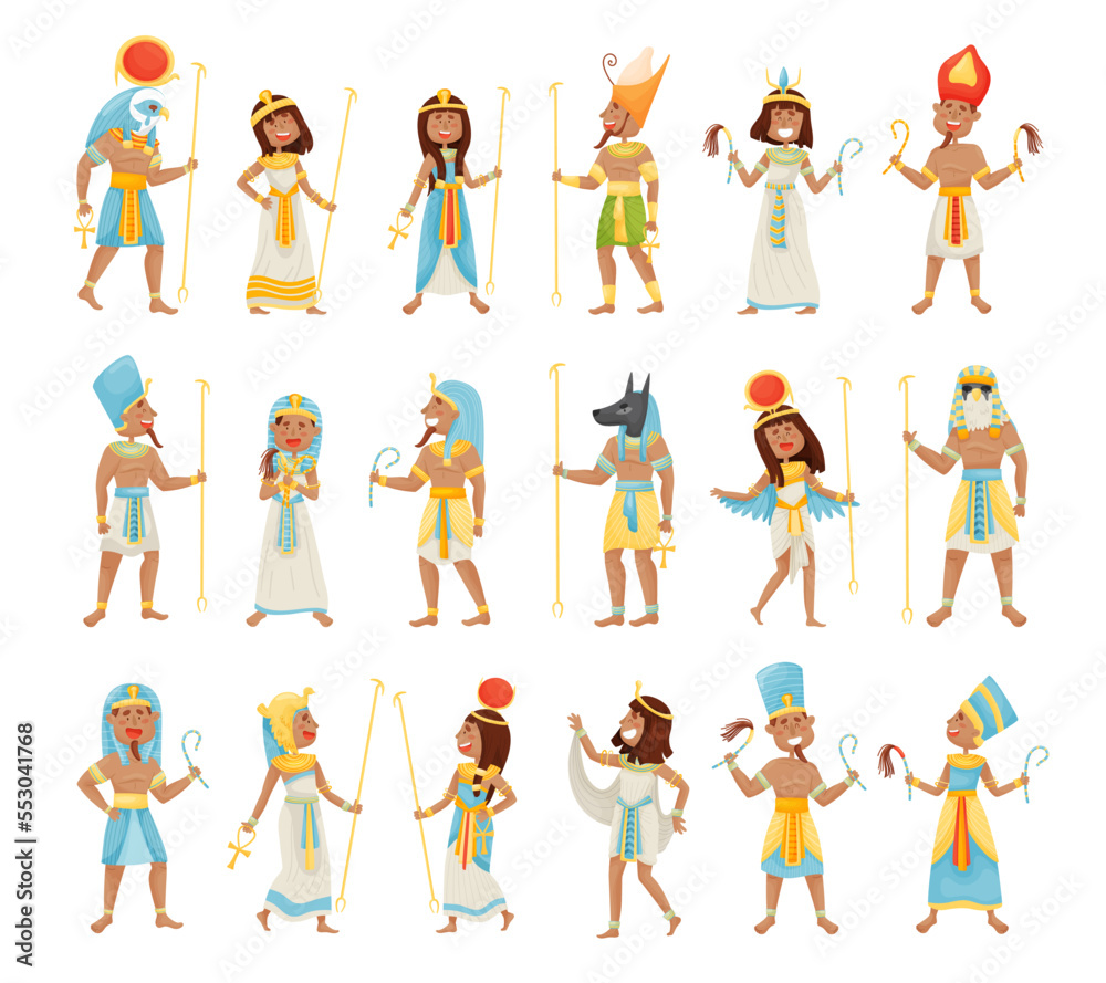 Egyptian Pharaoh and Deities Wearing Antique Clothing Big Vector Set