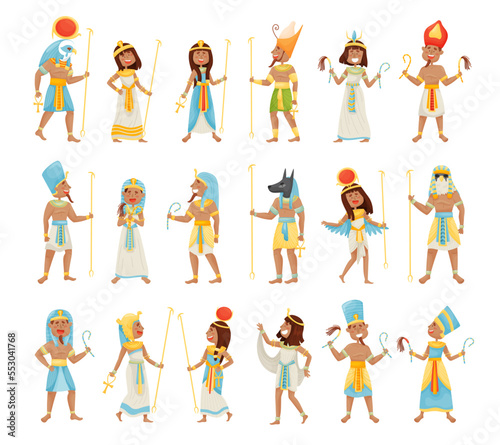 Egyptian Pharaoh and Deities Wearing Antique Clothing Big Vector Set