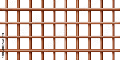 Realistic dark wooden lattice, rural picket fence. Farm or village house boundary, garden enclosing planks. Detailed wooden jail cage. Criminal background mockup. Creative vector illustration