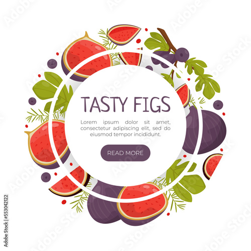 Fig Food Design with Ripe Fruit with Purple Skin Vector Template