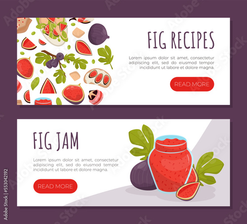 Fig Food Recipe Card Design with Ripe Fruit with Purple Skin Vector Template