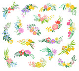 Blooming Flower Composition and Garden Flora Blossom Big Vector Set