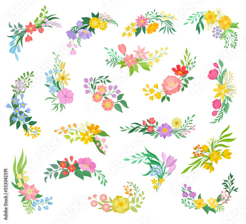 Blooming Flower Composition and Garden Flora Blossom Big Vector Set