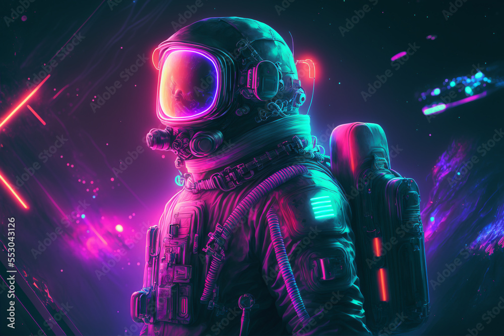 illustration of astronaut with neon light illustration of astronaut with neon light