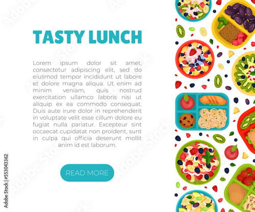 Tasty Fruit Food for Breakfast Design with Meal Served on Tray Top View Vector Template
