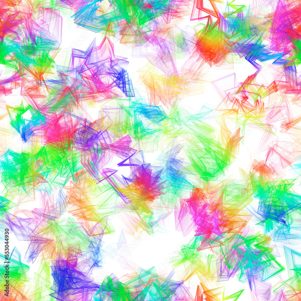 Bright background. Abstract random brush strokes with fishnet or veil texture.Rainbow colors, white background. Seamless bright pattern.