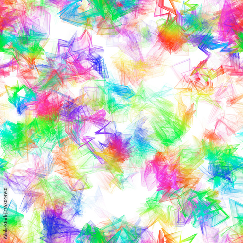 Bright background. Abstract random brush strokes with fishnet or veil texture.Rainbow colors  white background. Seamless bright pattern.